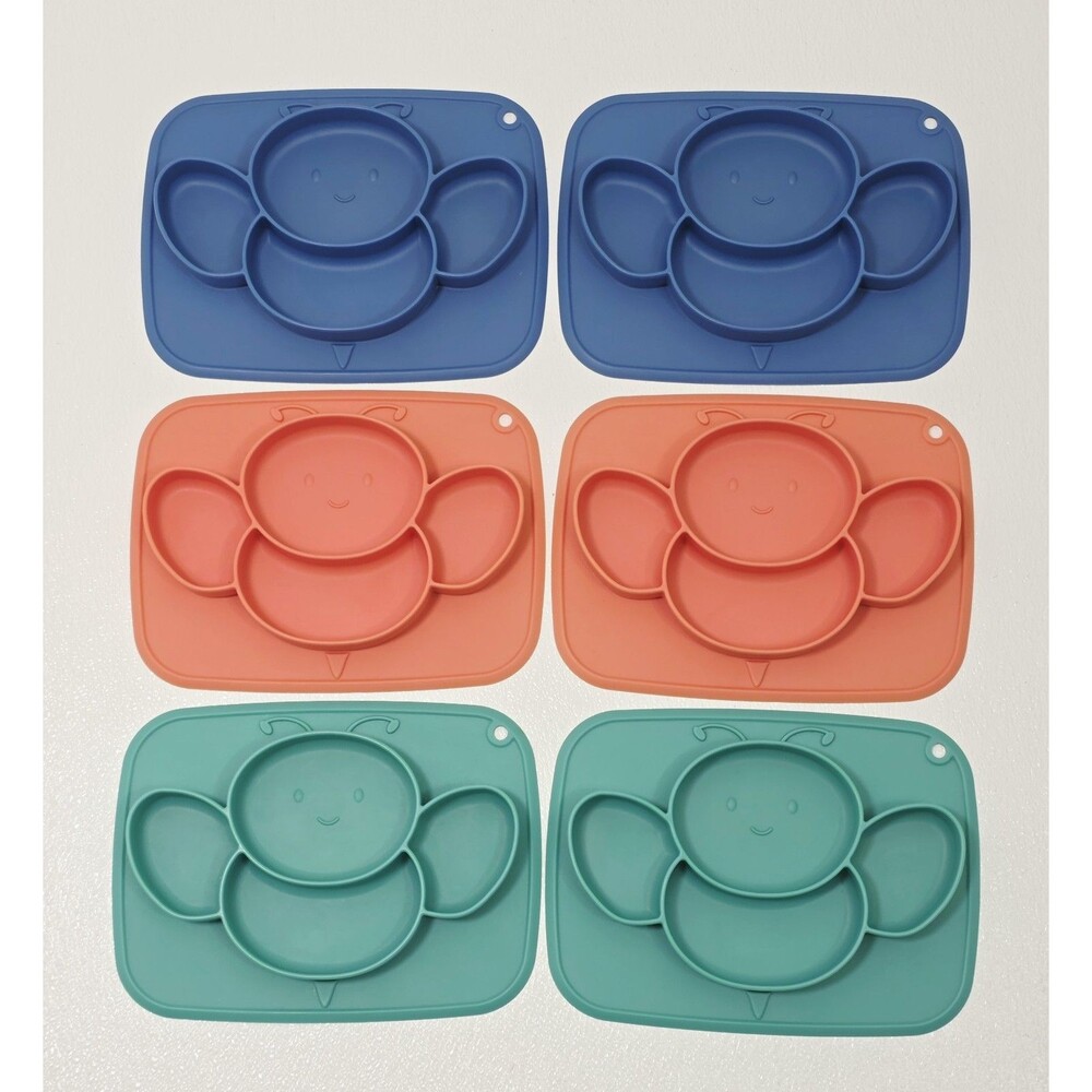 Lot of 6 Silicone Baby Suction Plates | Bumblebee Divided Mats | BPA Free